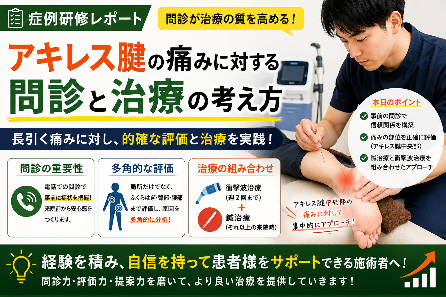 【症例研修】アキレス腱の痛みに対する問診と治療の考え方を学びました