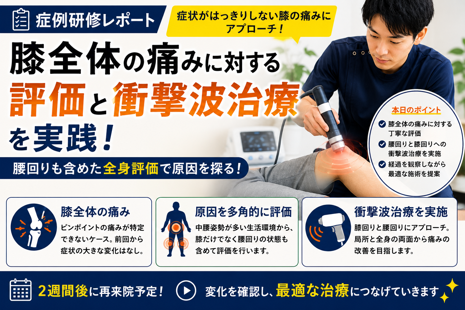 【症例研修】膝全体の痛みに対する評価と治療の考え方を学びました
